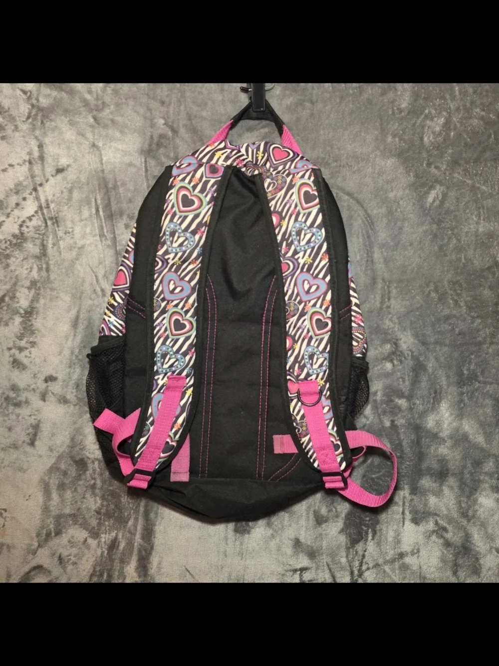 Oxford Black and Pink Heart Print Backpack